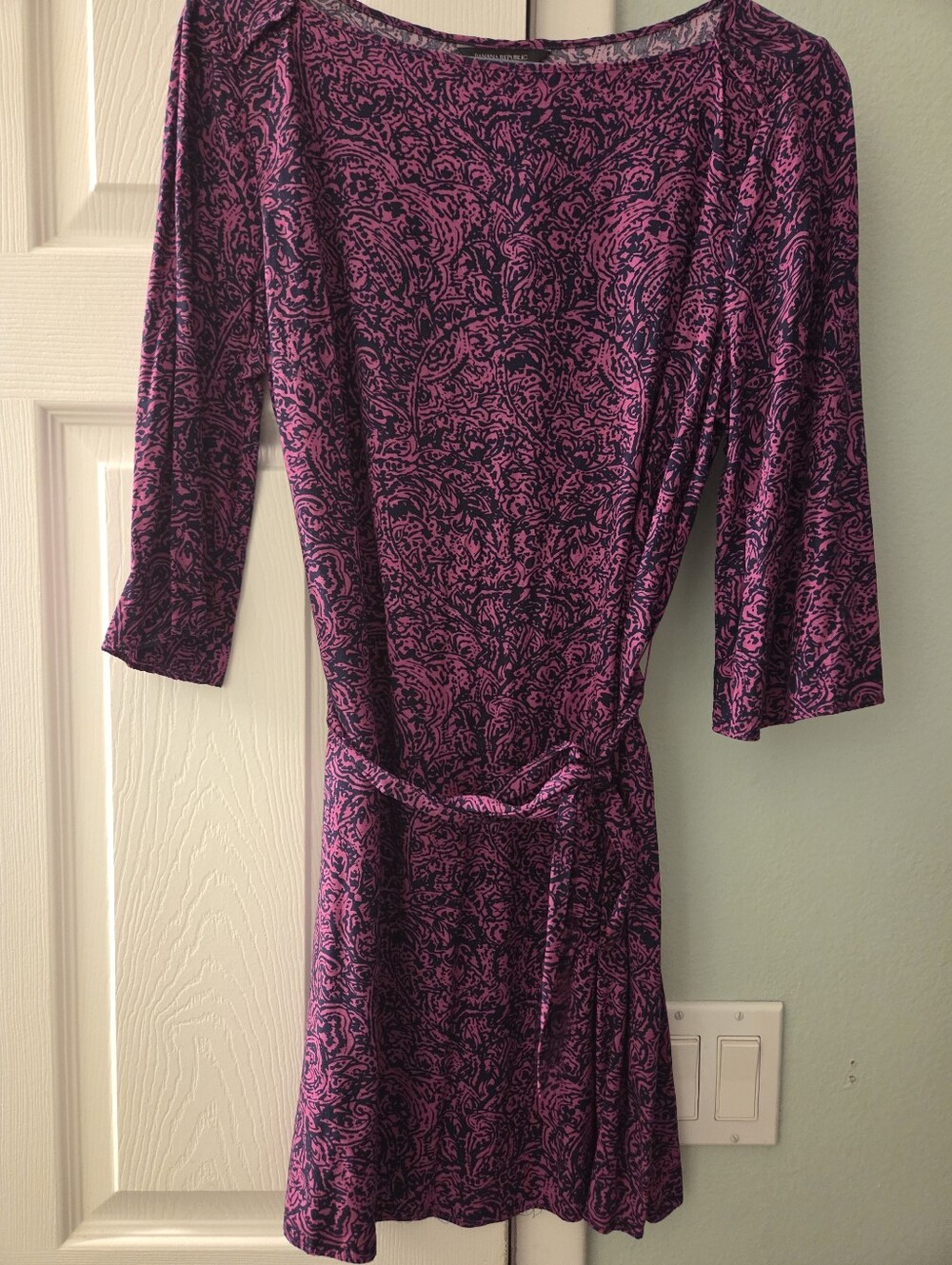 Banana Republic Pink and Navy Long-Sleeve Patterned Dress
